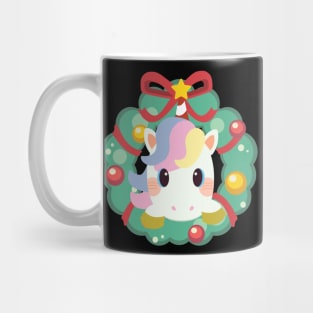 Unicorn with Christmas Wreath Graphic Mug